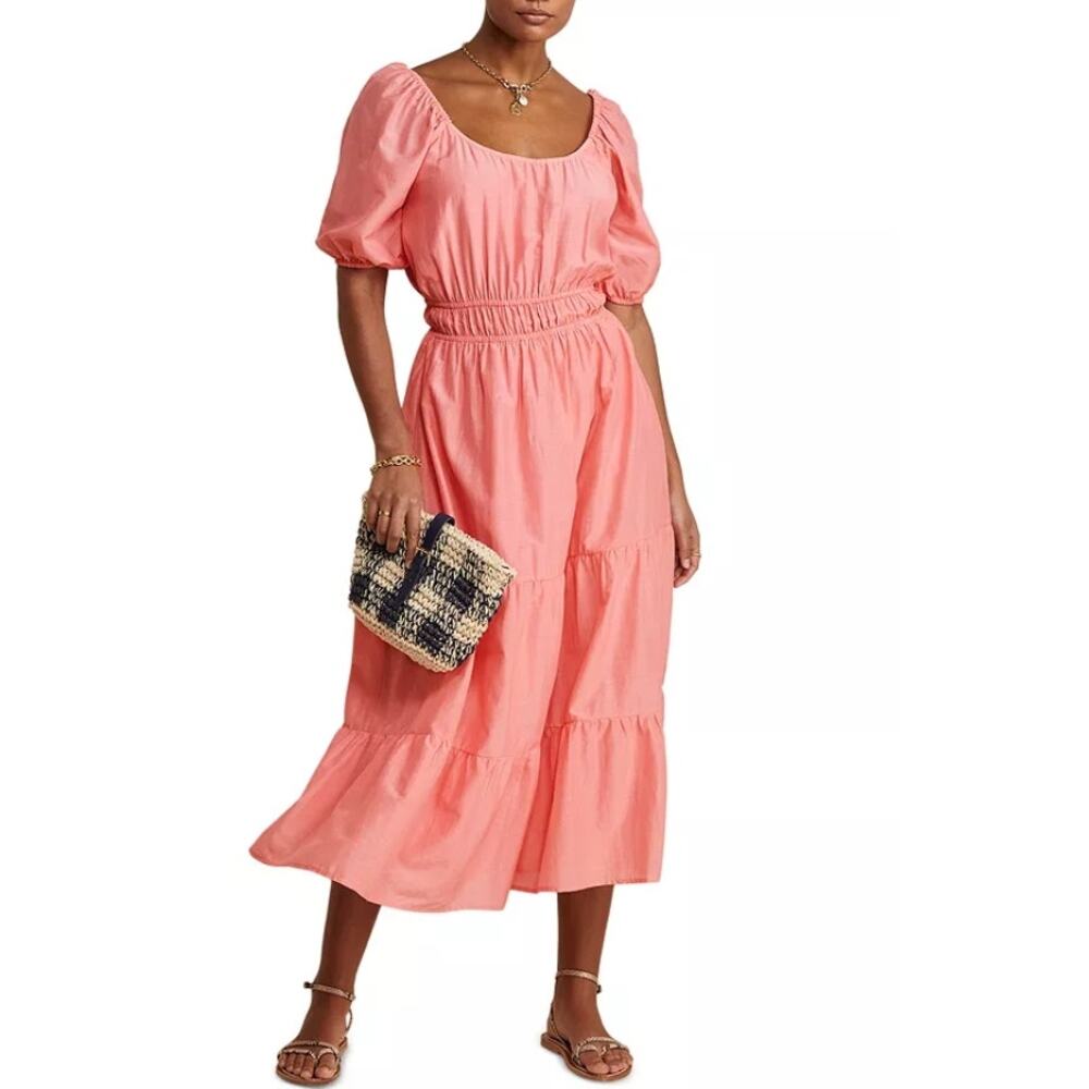 NWT Vineyard Vines Tiered Maxi Dress Cayman Pink Womens Size Medium Short Sleeve